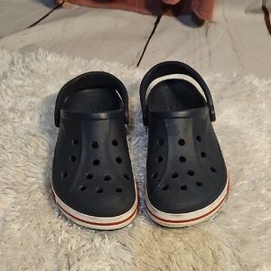 Crocs Kids Clogs Navy Blue Red White Striped Classic‎ Comfort Shoes